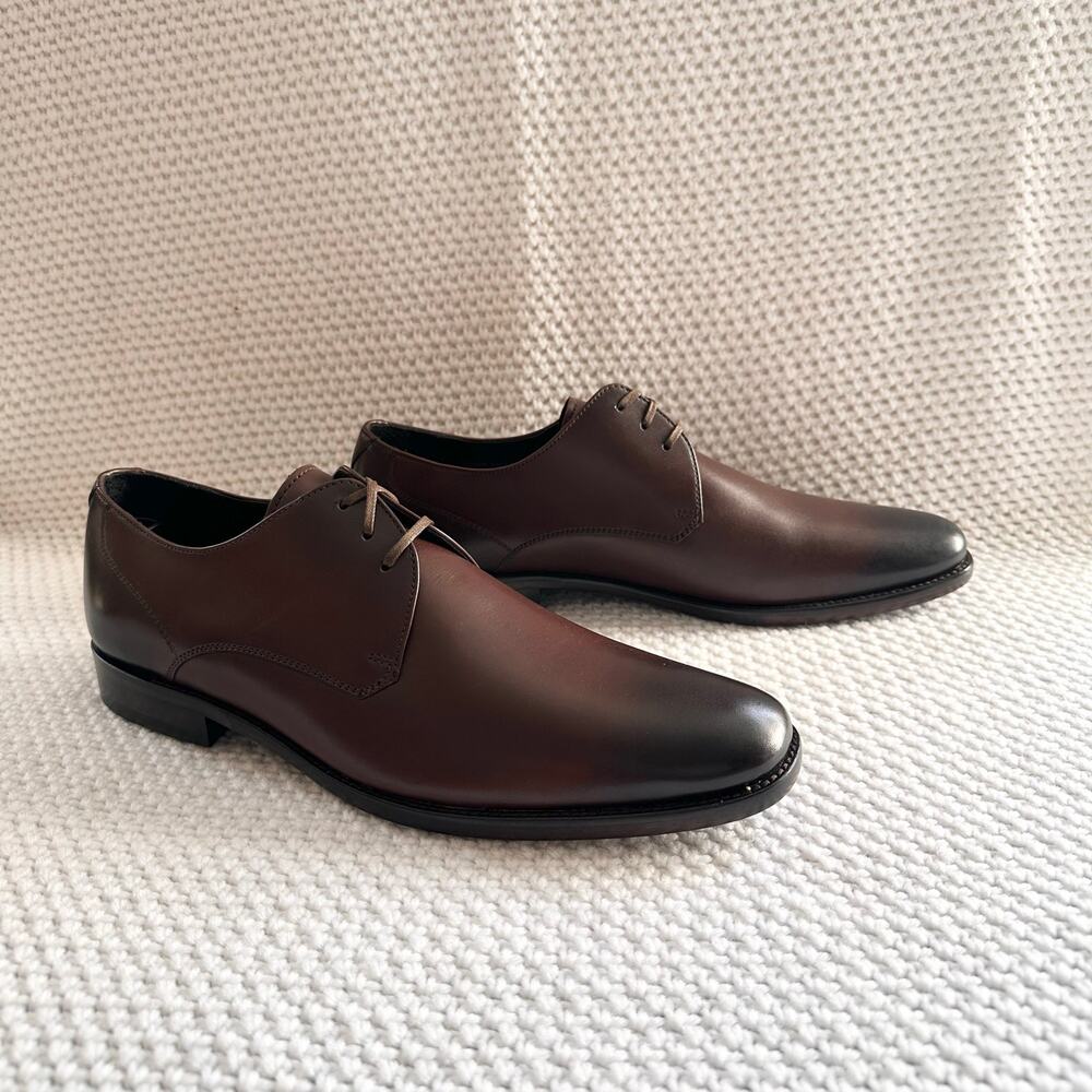 John Varvatos USA Luxe Espresso Brown Dress Derby Oxford Shoes NIB 9.5 Men